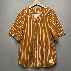 Urban Outfitters Orange & White Baseball Striped Button-Up Short-Sleeve Top M